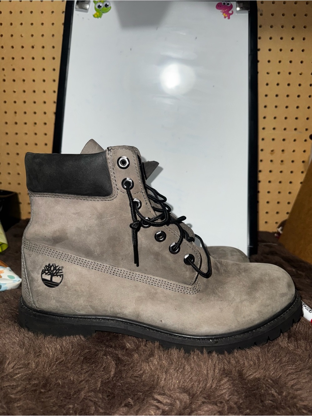 Timberland Men's Taupe Suede Lace-Up Work Boots with Black Collar